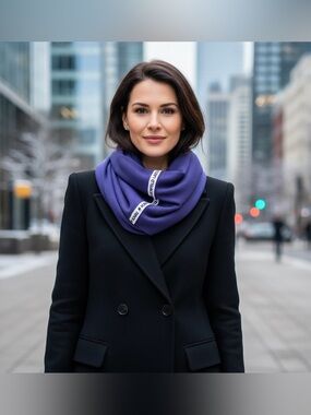 Karl Lagerfeld Purple Infinity Scarf with Logo Tape Trim